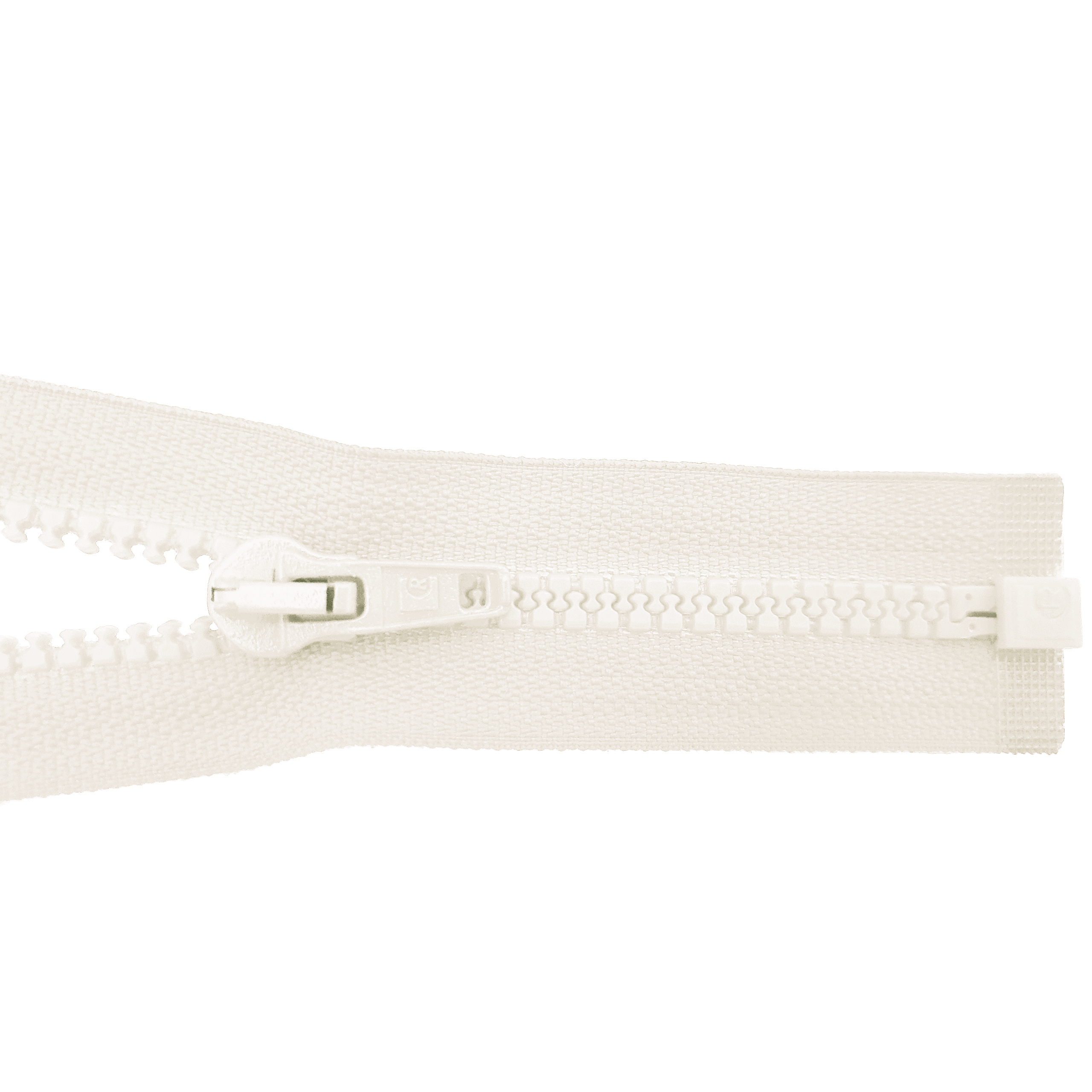 zipper 80cm,divisible, molded plastic, wide, raw white