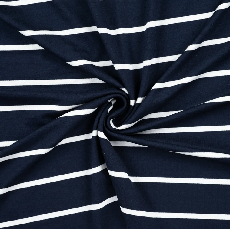 Jersey Vi, Deauville-Streifen, nachtblau-weiß145 cm, 200 gr/m2, 96%vi, 4% El