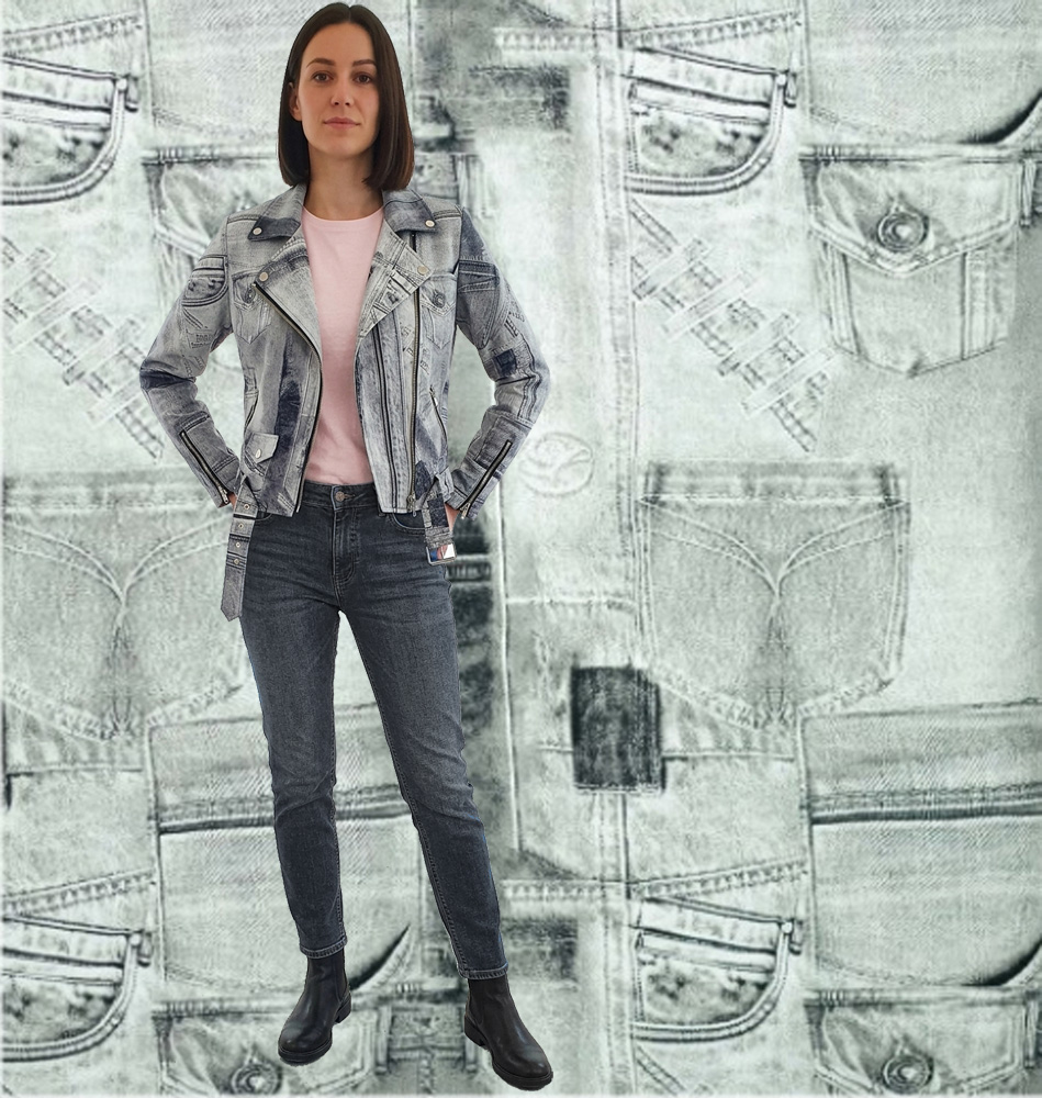 Denim, Baumwolle, Pocket-Prints ecru / beigegrau