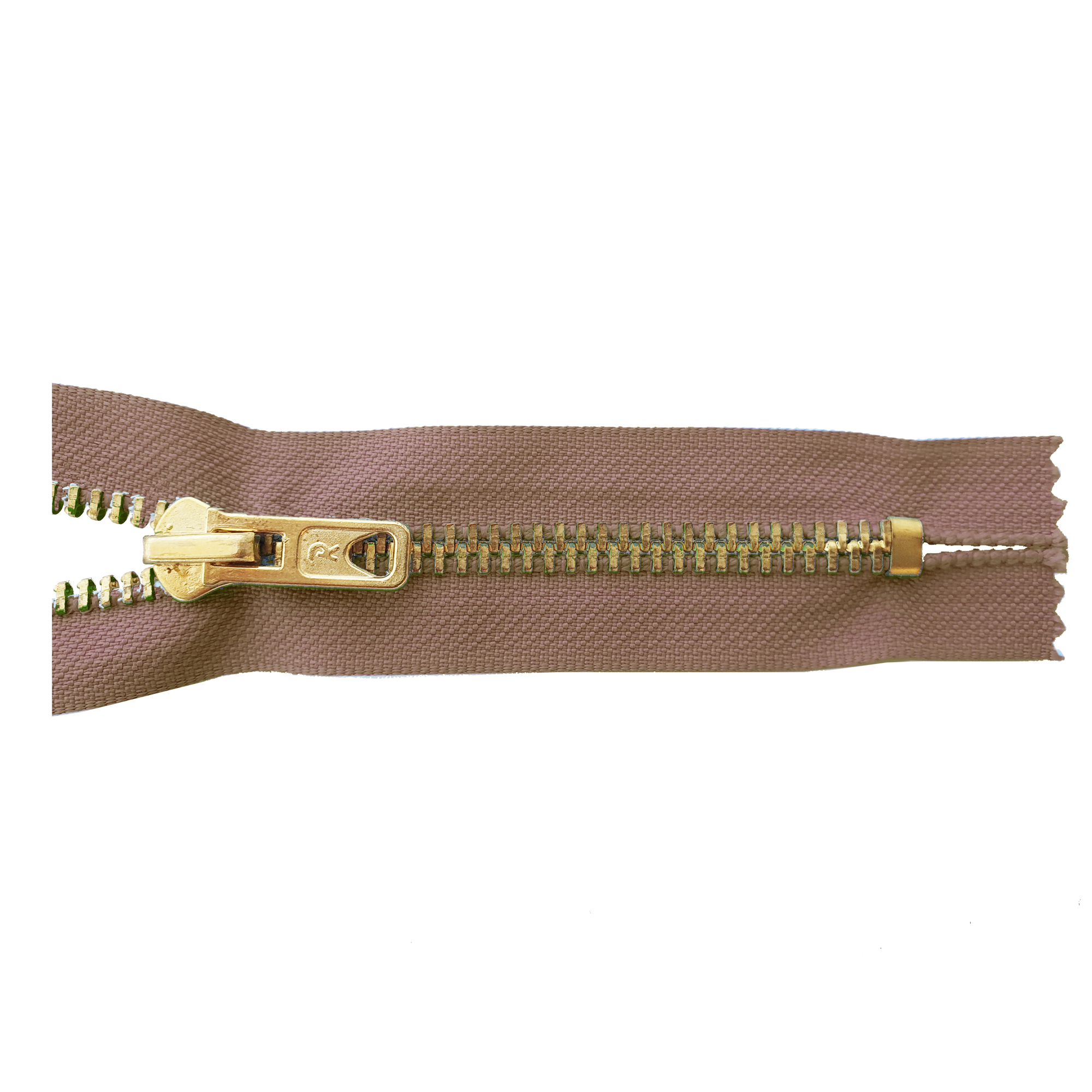 Reißverschluss 18cm, nicht teilbar, Metall goldf. breit, mittelbraun, hochwertiger Marken-Reißverschluss von Rubi/Barcelona