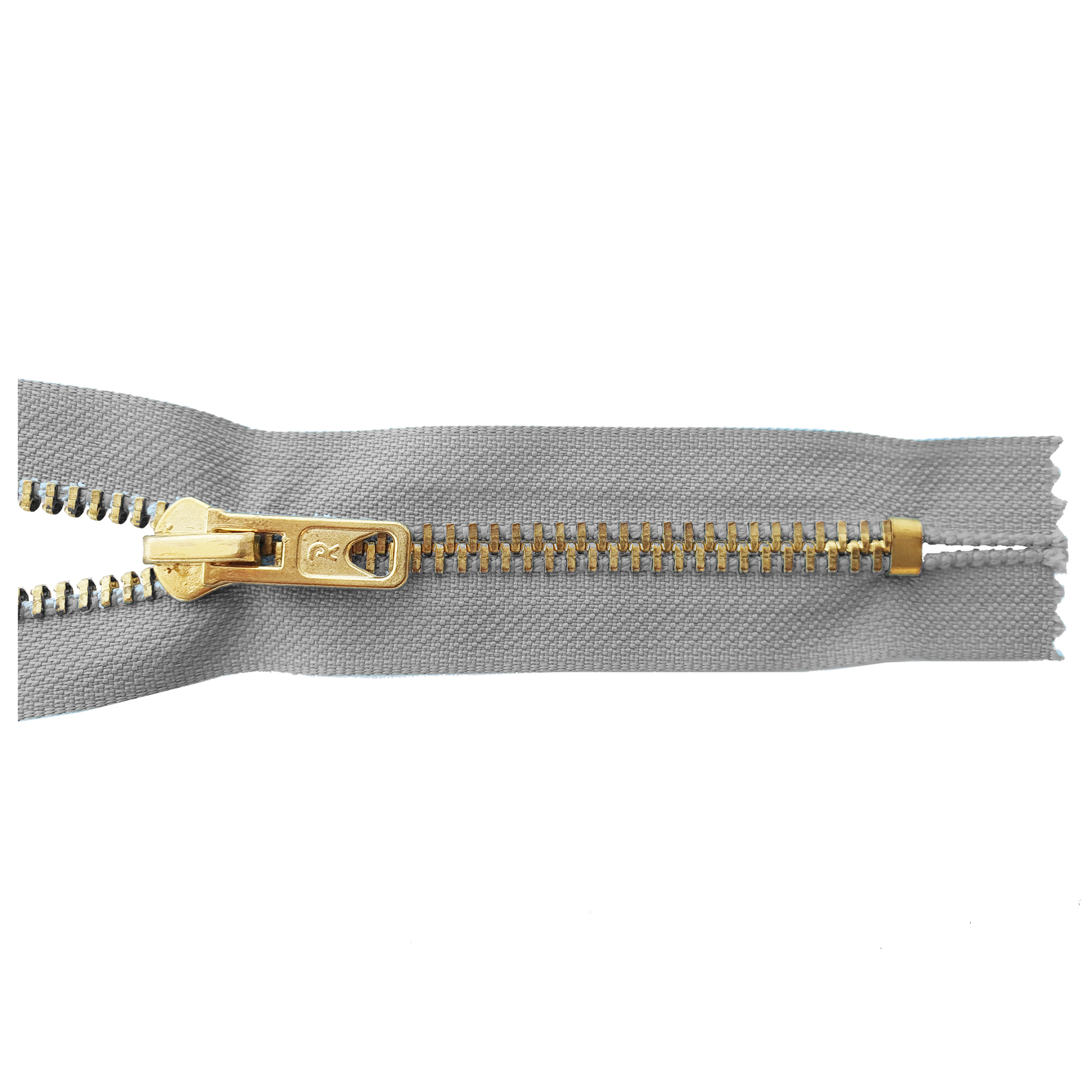 zipper 12cm,not divisible, metal, brass, wide, light grey