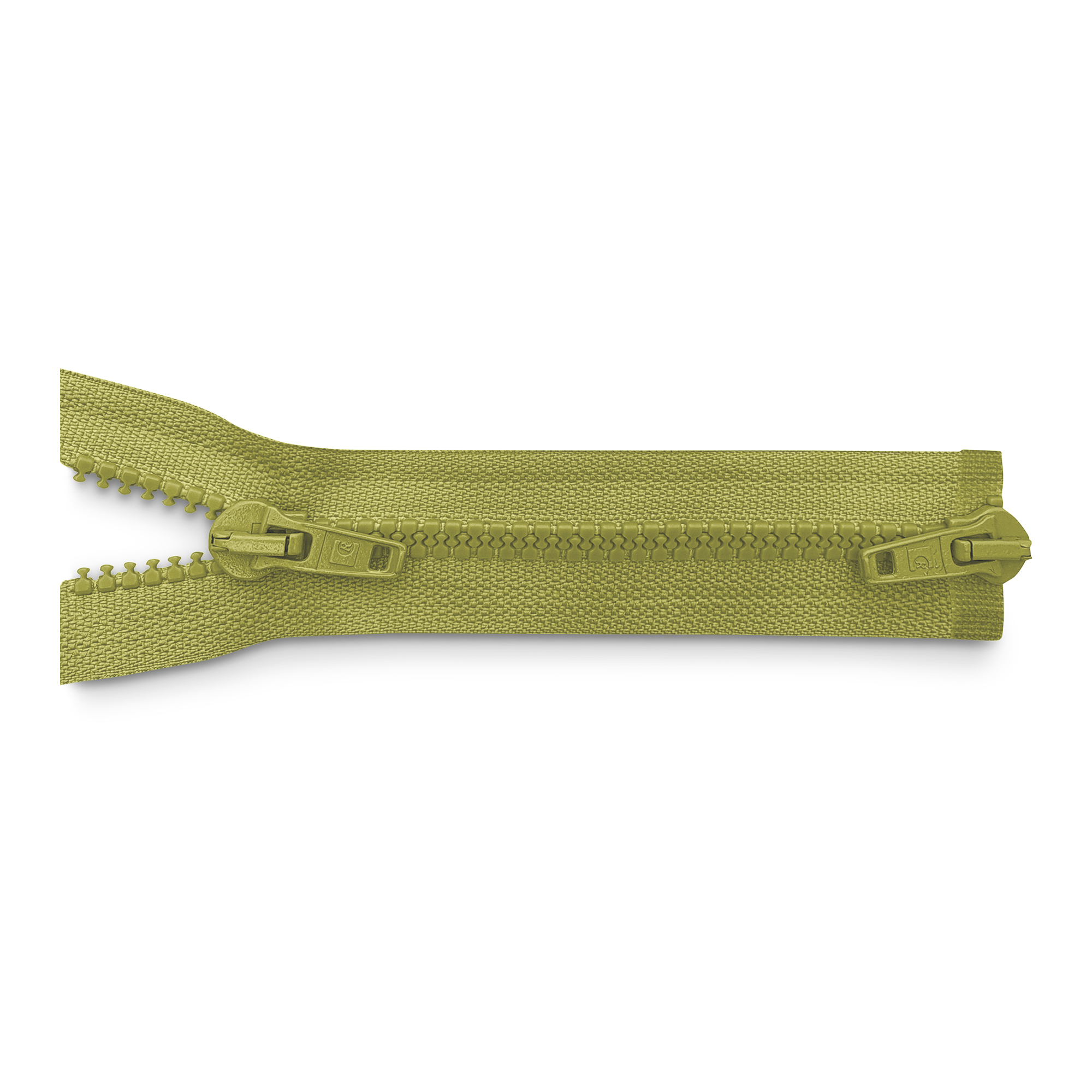 zipper 100cm, divis, 2way, molded plastic, light olive green