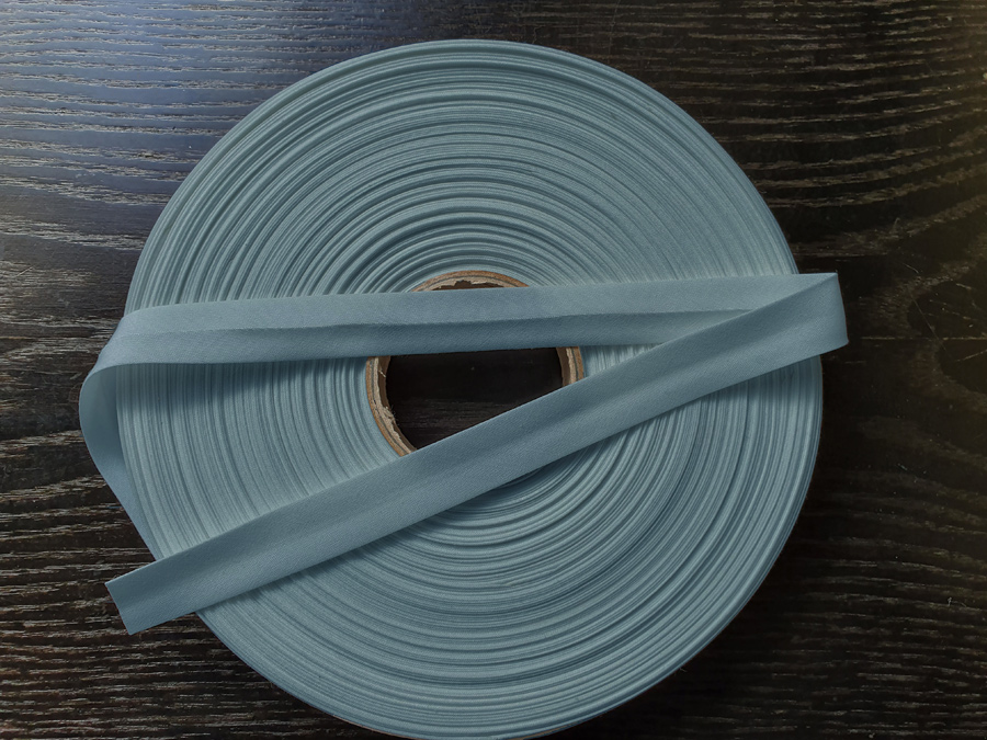 Schrägband jeans-blaugrau, 40/20 mm gefalzt, 100% Baumwolle, Einfassband, Paspelband, 100m-Aufmachung 