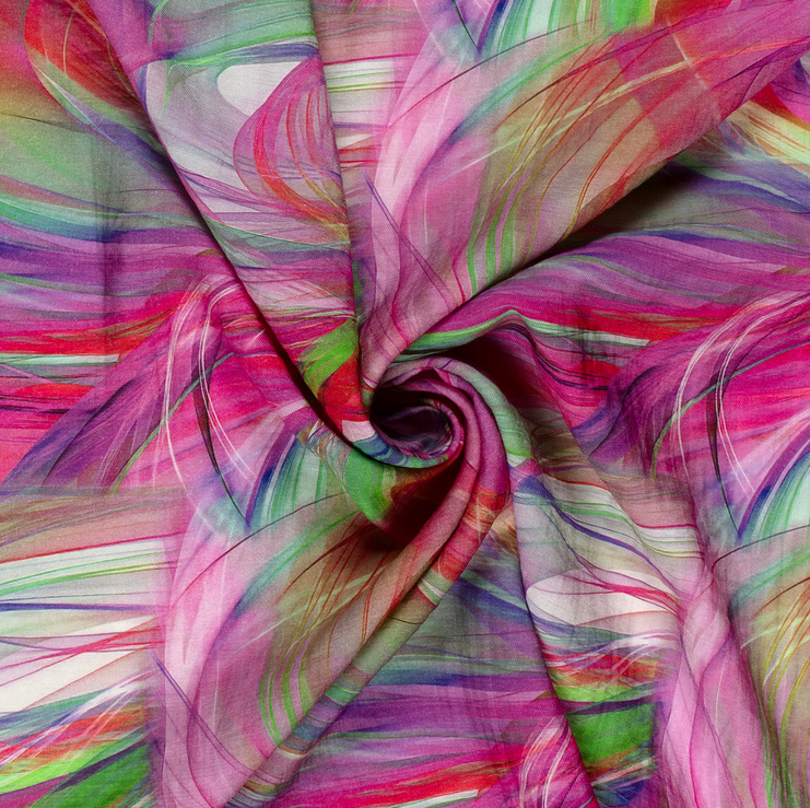 Viskose-Bambus-Gewebe fließend,pastell-rosa, Kraniche, 100% Bambus-Vi, 145cm breit, 130 g/m² ökoTex zertifiziert