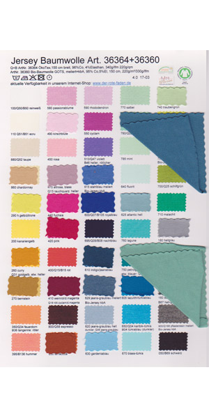 Jersey cotton, printed color chart with some original patterns