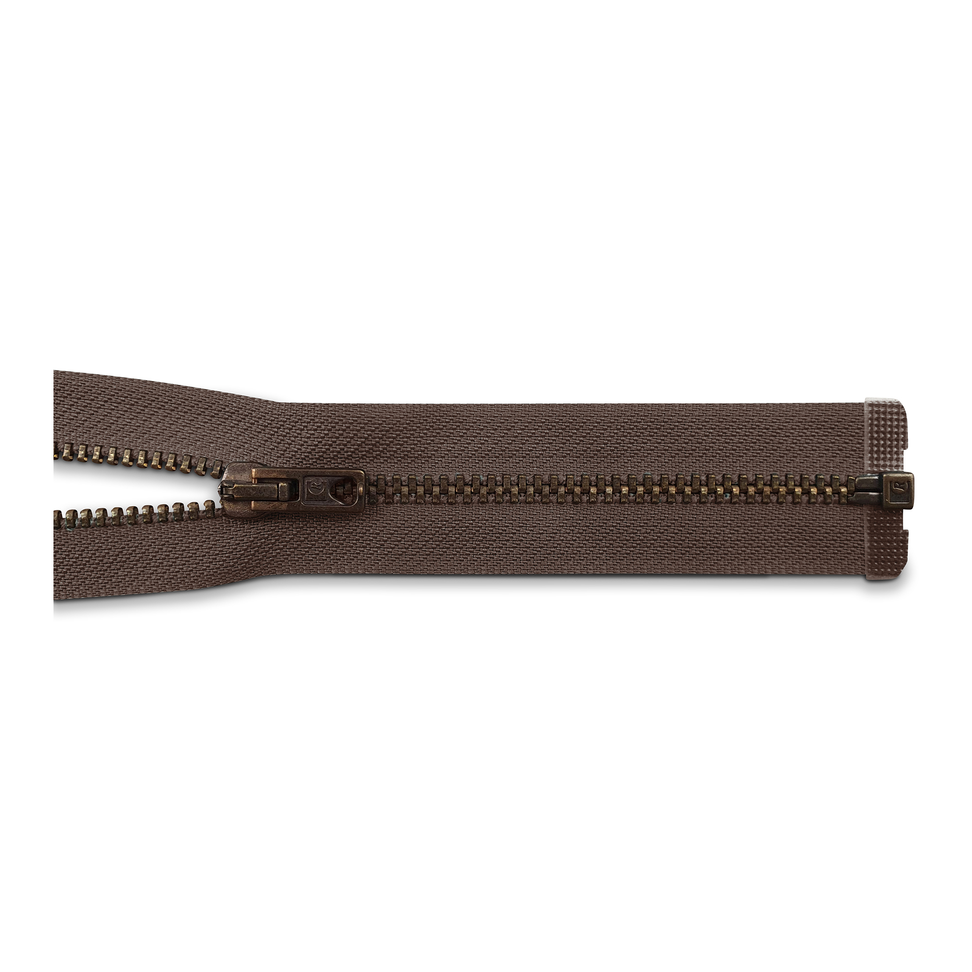 zipper 80cm,divisible, metal, old brass, slim, brown