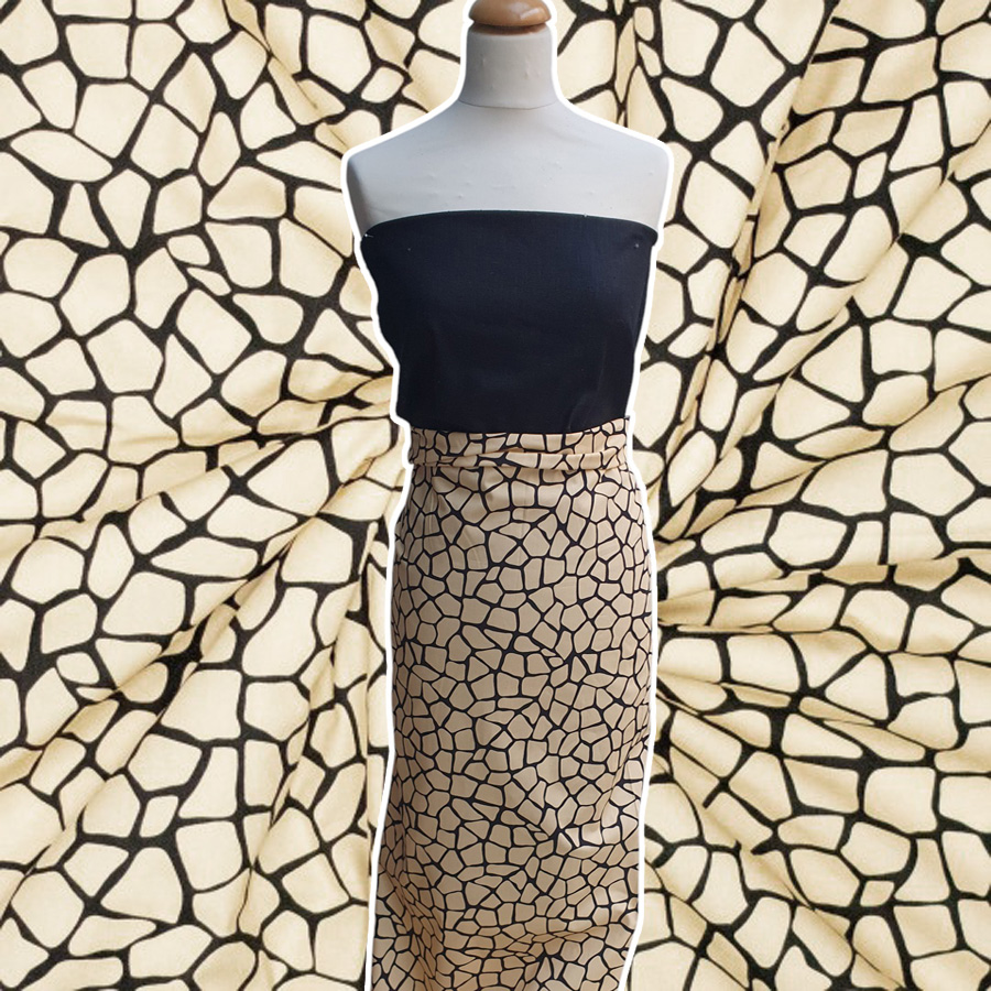 Popeline beige, Giraffen-Print, creme / schwarz