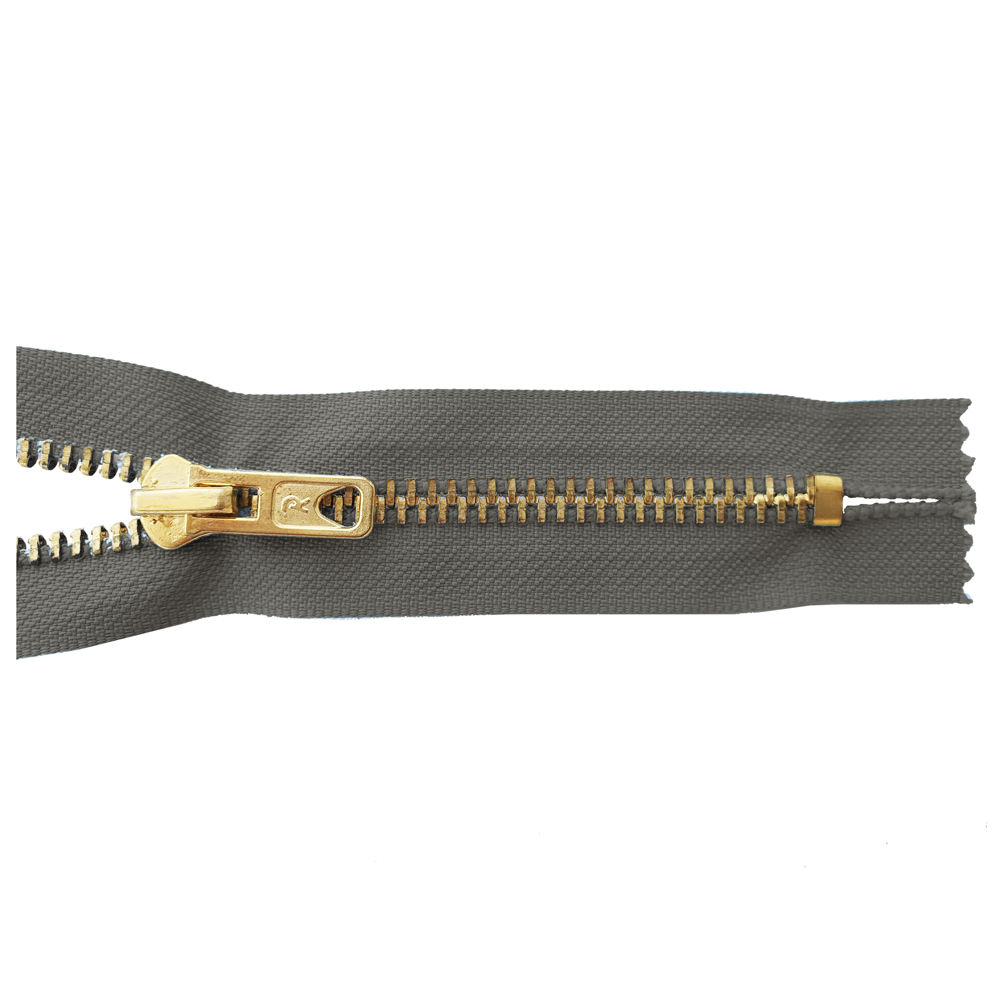 zipper 12cm,not divisible, metal, brass, wide, dark grey