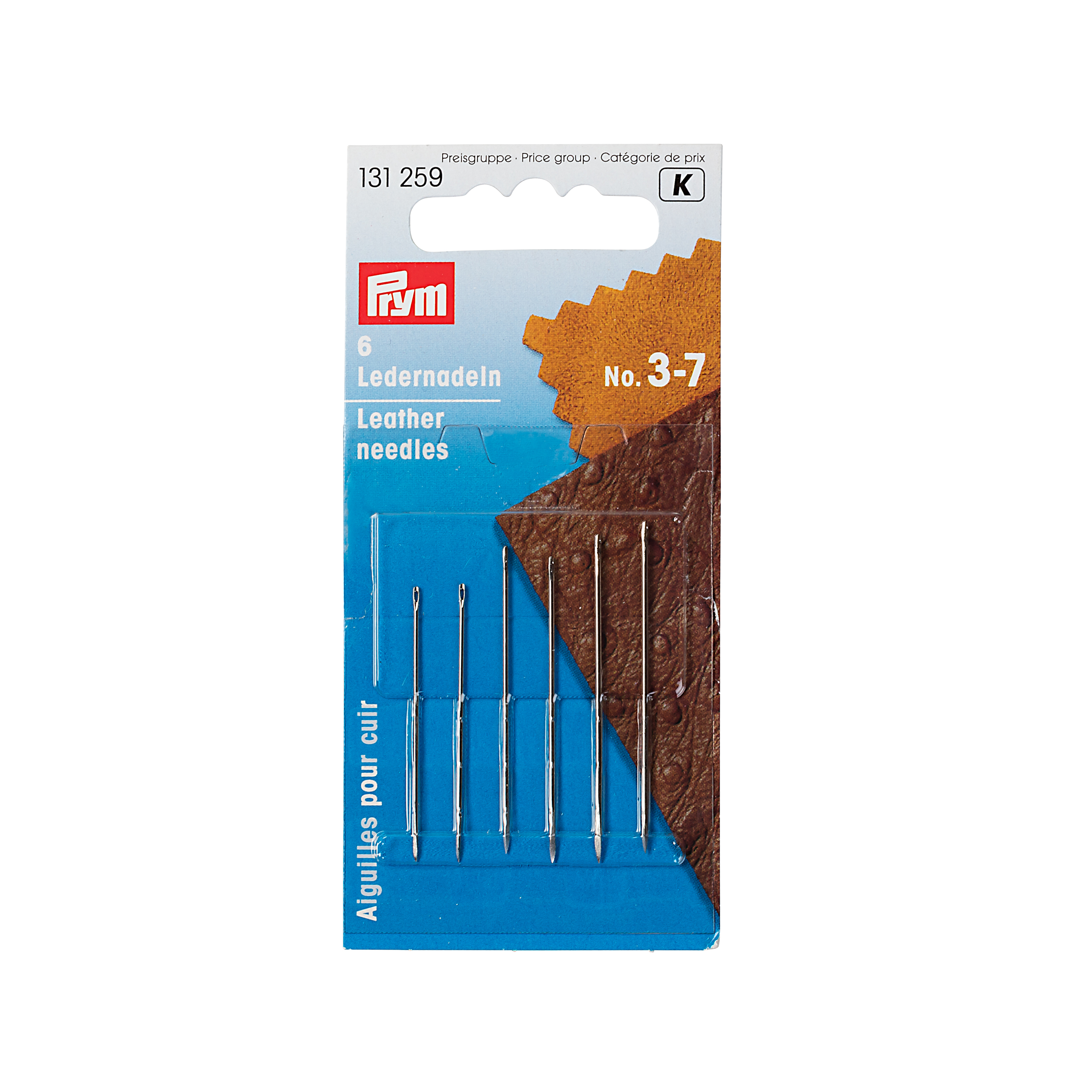Leather needles with triangular point No. 3-7 silver col assorted, 6 St