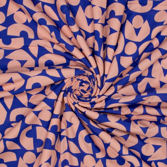 Popeline gewebt, apricot/blau, abstrakte Buchstaben, 150 cm, 110 gr/m2, 175g/lfm, 100% Co, ökoTex-zertifiziert